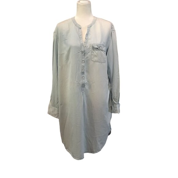 Merona Womens Long Sleeve Button-Down Tunic XL Light Blue - Picture 1 of 8